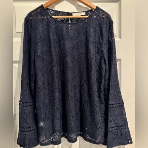 Loft Navy Blue Lace Blouse